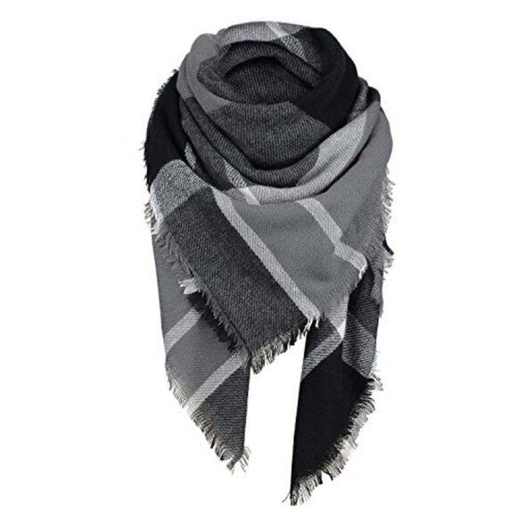 Oversized Plaid Blanket Scarf Chunky Winter Shawl Wrap Cozy Warm Fashion - Picture 2 of 7